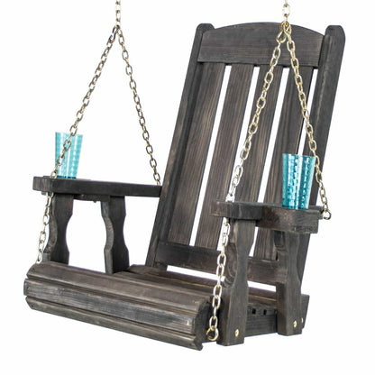 Heavy Duty Outdoor Wood Swing Chair - Black Clearcoat | Plow & Hearth