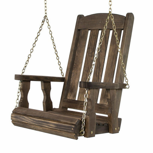 Outdoor Wood Swing Chair - Dark Walnut | Plow & Hearth
