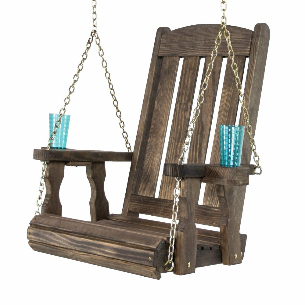Outdoor Wood Swing Chair - Dark Walnut | Plow & Hearth