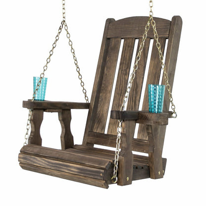 Outdoor Wood Swing Chair - Dark Walnut | Plow & Hearth