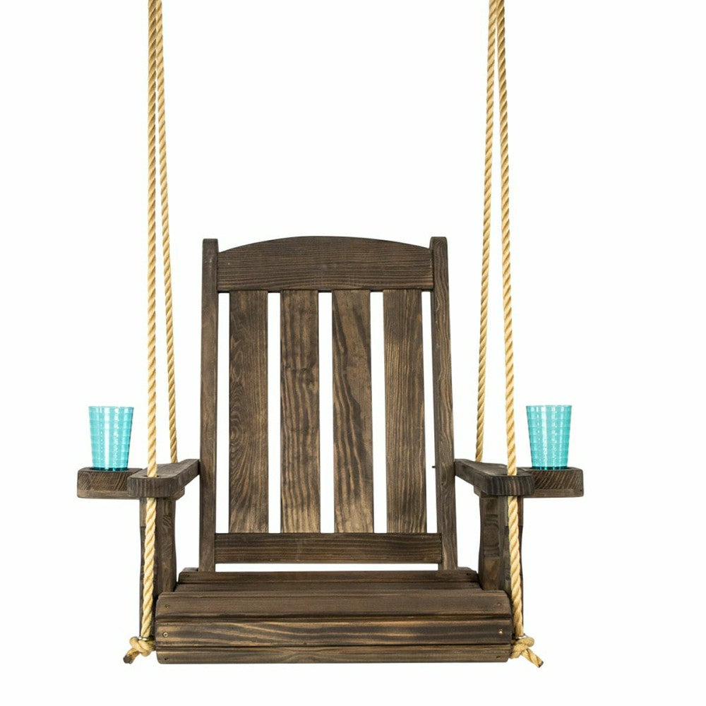 Outdoor Wood Swing Chair - Dark Walnut | Plow & Hearth