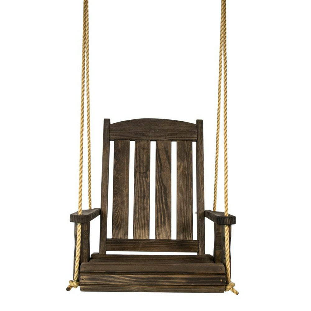 Outdoor Wood Swing Chair - Dark Walnut | Plow & Hearth