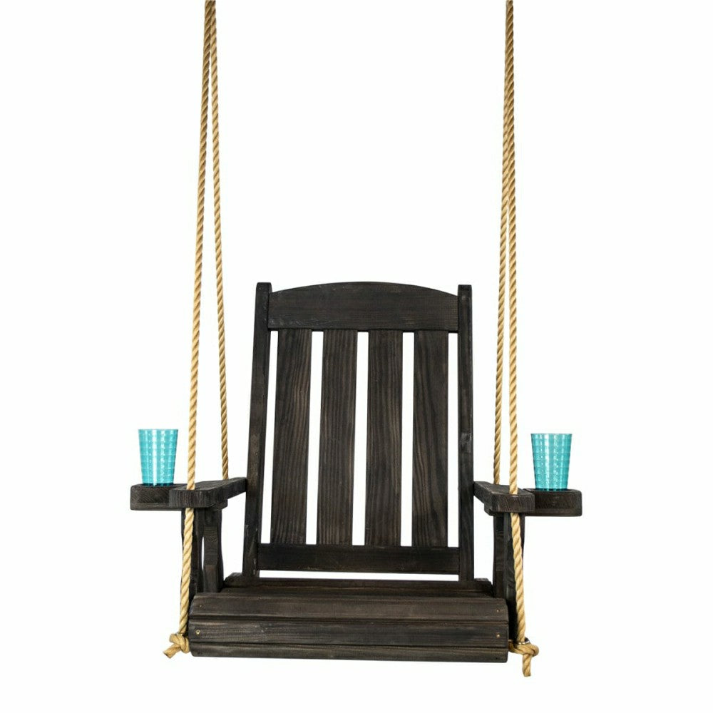 Heavy Duty Outdoor Wood Swing - Black Stain | Plow & Hearth