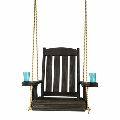 Heavy Duty Outdoor Wood Swing - Black Stain | Plow & Hearth