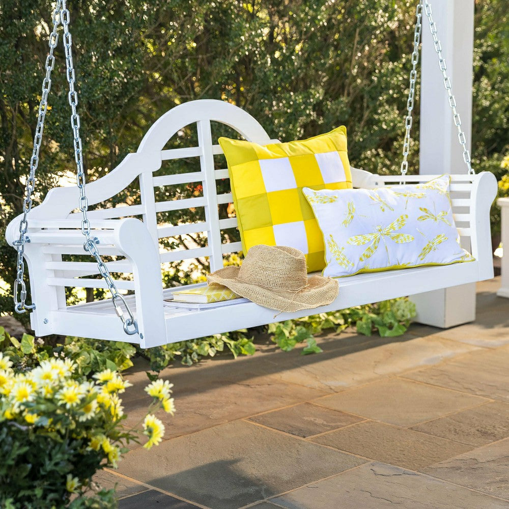 Lutyens Eucalyptus Wood Porch Swing, White | Plow & Hearth