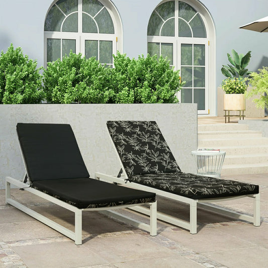 Outdoor Polyester Lounger Cushion 22"x73", White Floral | Plow & Hearth