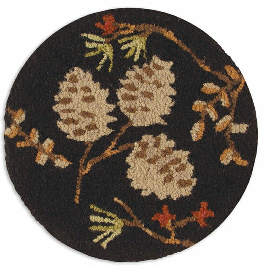 Pinecones and Berries Hooked Wool Chair Pad Set of 4 | Plow & Hearth