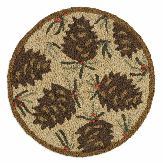 Needles and Cones Hooked Wool Chair Pad Set of 4 | Plow & Hearth