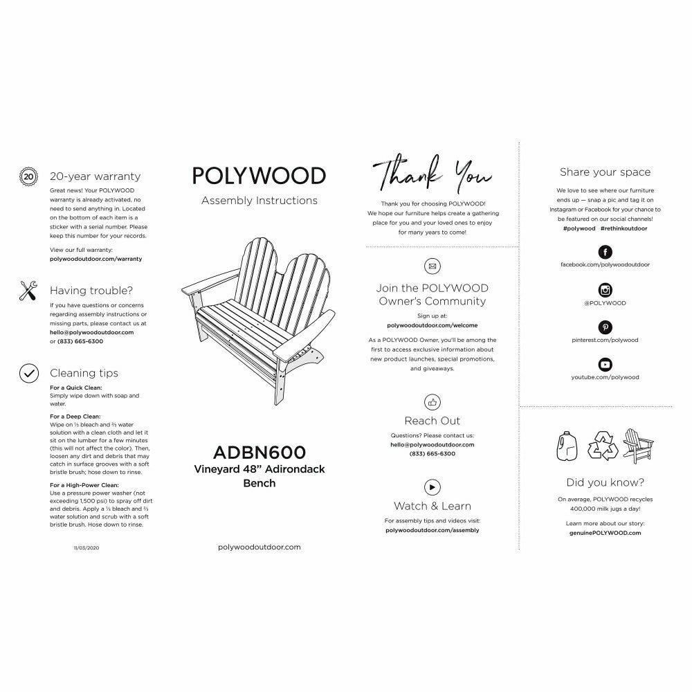 POLYWOOD® Adirondack Bench | Plow & Hearth