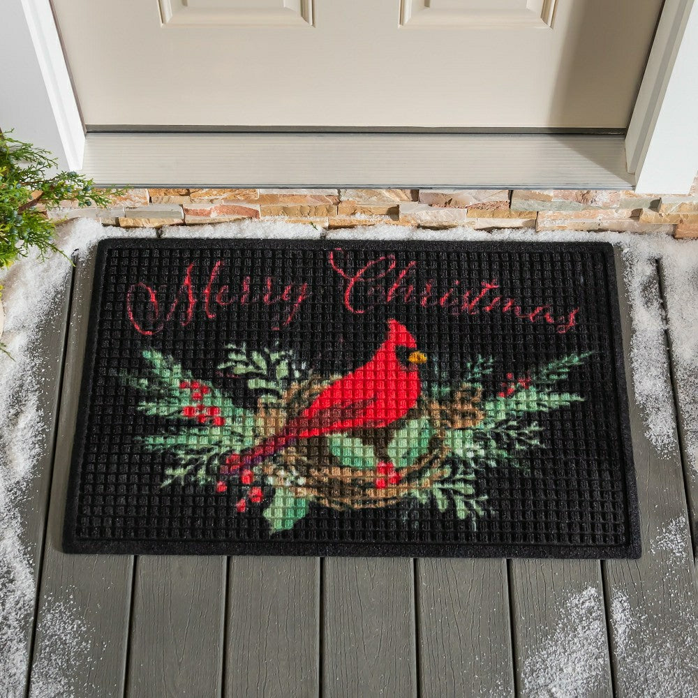 WaterHog® Merry Christmas Cardinal Indoor/Outdoor Doormat, 2' x 3' | Plow & Hearth