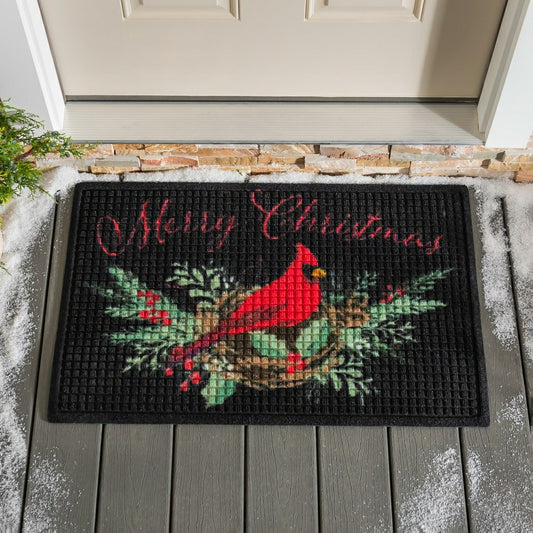 WaterHog® Merry Christmas Cardinal Indoor/Outdoor Doormat, 2' x 3' | Plow & Hearth