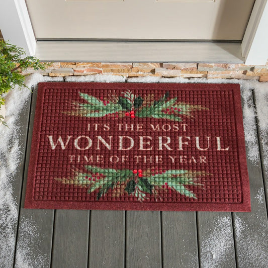 WaterHog® Wonderful Time Holly Indoor/Outdoor Doormat, 2' x 3' | Plow & Hearth