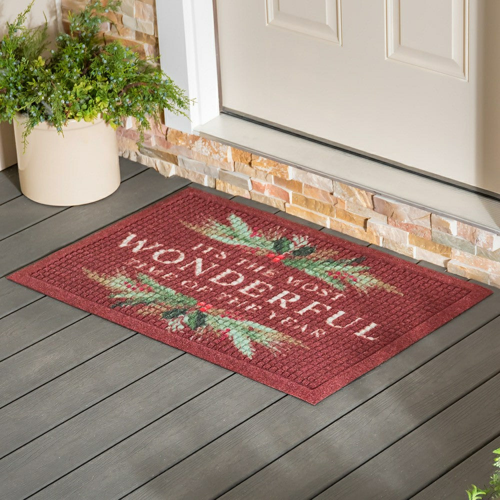WaterHog® Wonderful Time Holly Indoor/Outdoor Doormat, 2' x 3' | Plow & Hearth
