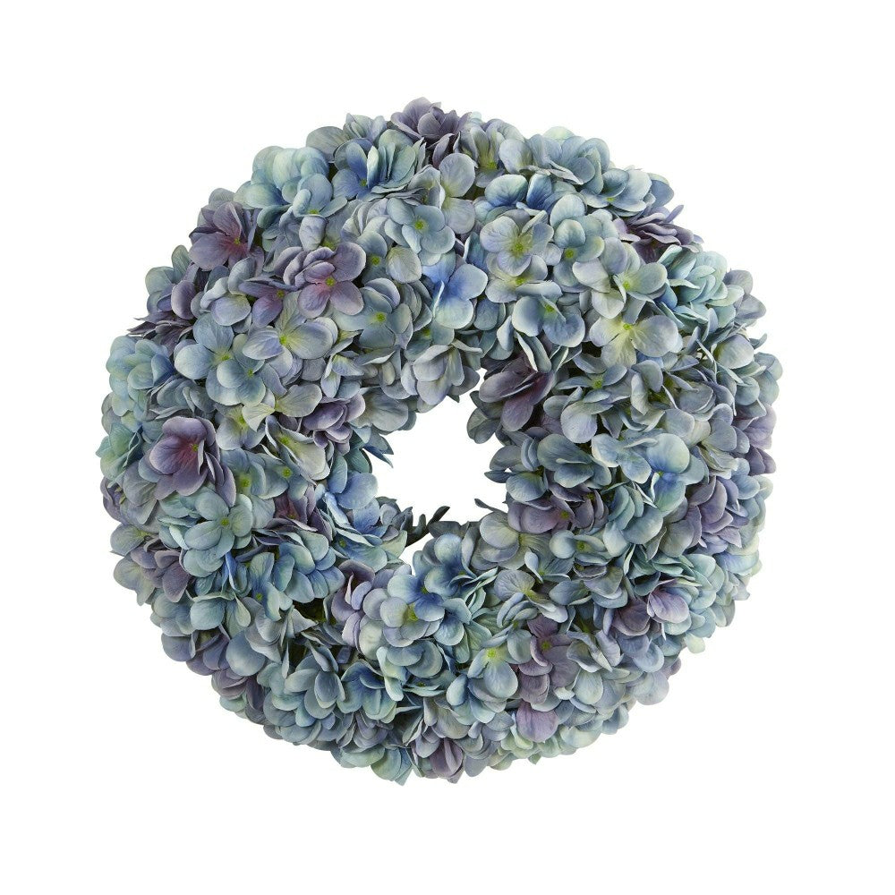 16” Hydrangea Artificial Wreath Ocean Blue | Plow & Hearth