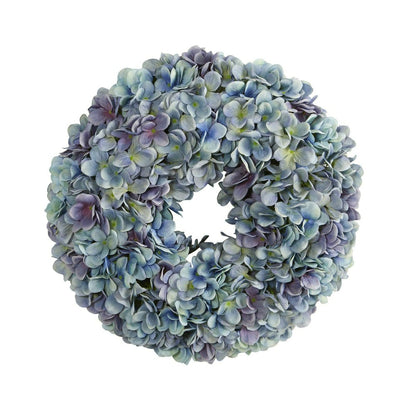16” Hydrangea Artificial Wreath Ocean Blue | Plow & Hearth
