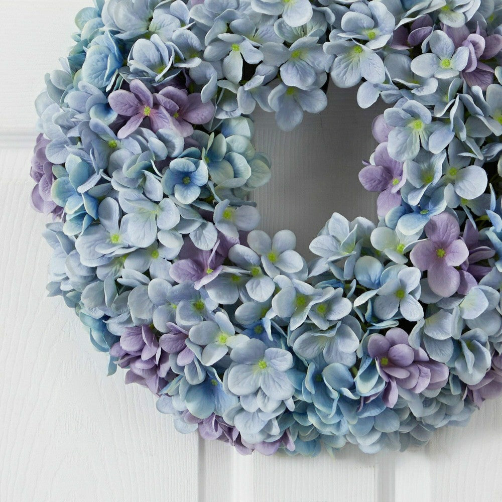 16” Hydrangea Artificial Wreath Ocean Blue | Plow & Hearth