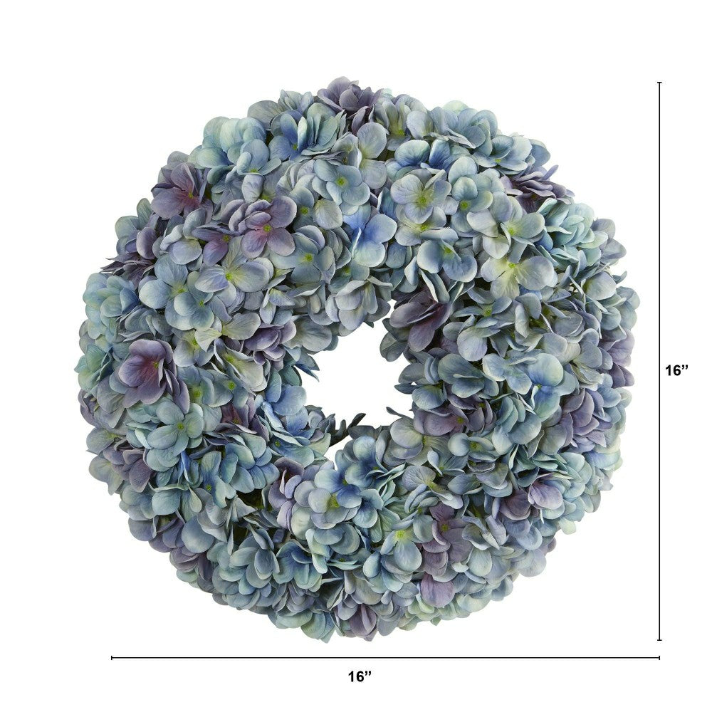 16” Hydrangea Artificial Wreath Ocean Blue | Plow & Hearth