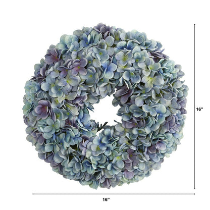16” Hydrangea Artificial Wreath Ocean Blue | Plow & Hearth