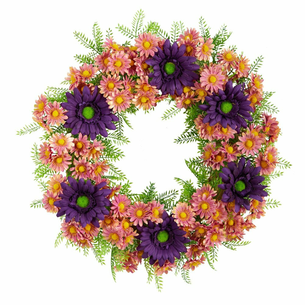21” Mixed Daisy Artificial Wreath | Plow & Hearth