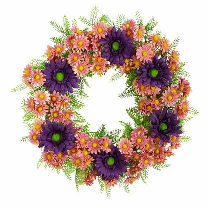 21” Mixed Daisy Artificial Wreath | Plow & Hearth