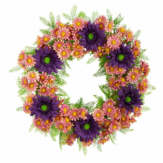 21” Mixed Daisy Artificial Wreath | Plow & Hearth