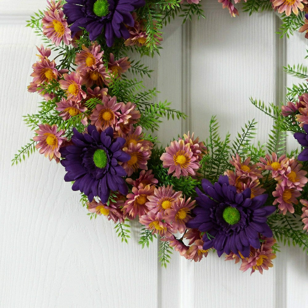 21” Mixed Daisy Artificial Wreath | Plow & Hearth