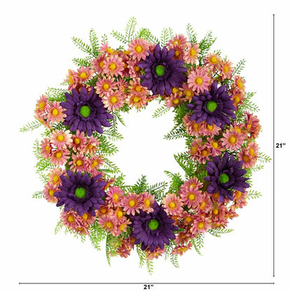 21” Mixed Daisy Artificial Wreath | Plow & Hearth