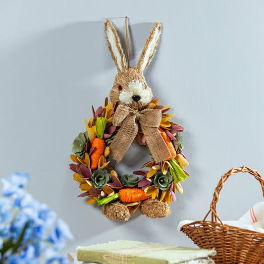 Hop Into Spring Faux Floral Hanging Decor Bunny with Carrots, 17.75"H | Plow & Hearth