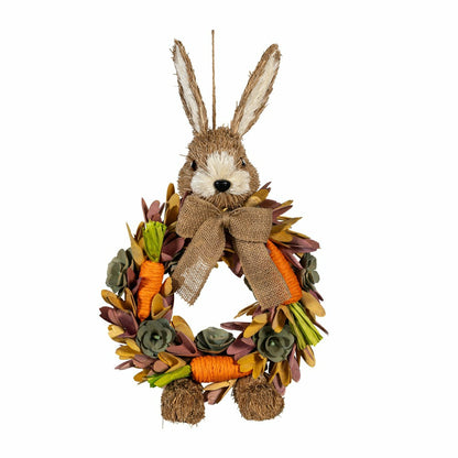Hop Into Spring Faux Floral Hanging Decor Bunny with Carrots, 17.75"H | Plow & Hearth