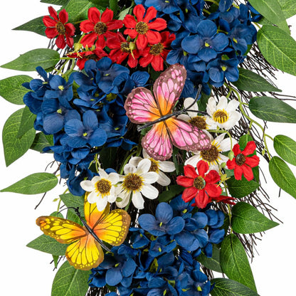 Red, White, & Bloom Swag Artificial Floral with Butterflies, 25"H | Plow & Hearth