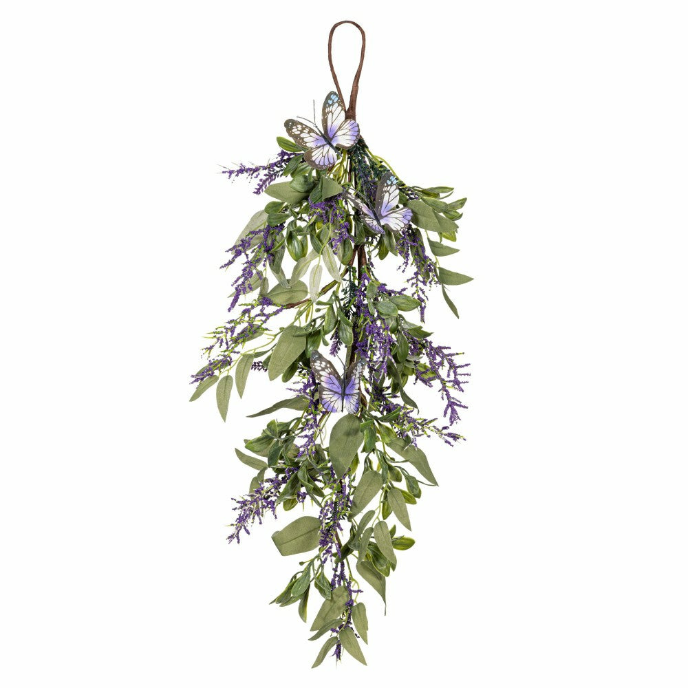 Pollinator Garden Swag Artificial Lavender with Butterflies, 25"H | Plow & Hearth