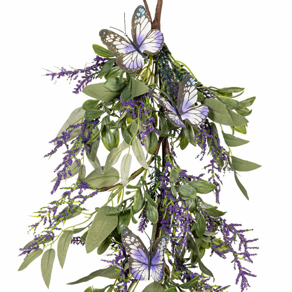 Pollinator Garden Swag Artificial Lavender with Butterflies, 25"H | Plow & Hearth