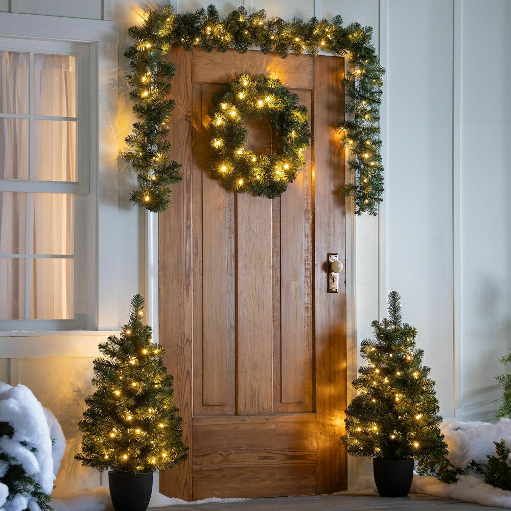 Holiday Porch-In-A-Box Lighted Montfair Pine Decorating Set | Plow & Hearth