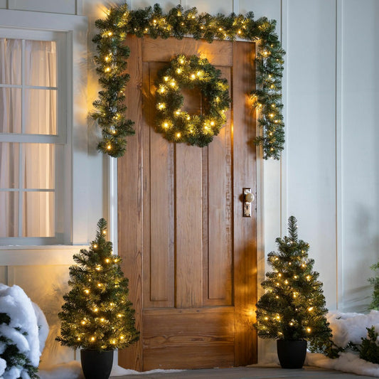 Holiday Porch-In-A-Box Lighted Montfair Pine Decorating Set | Plow & Hearth