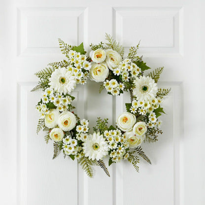 24” Mixed Daisy’s and Ranunculus Wreath | Plow & Hearth