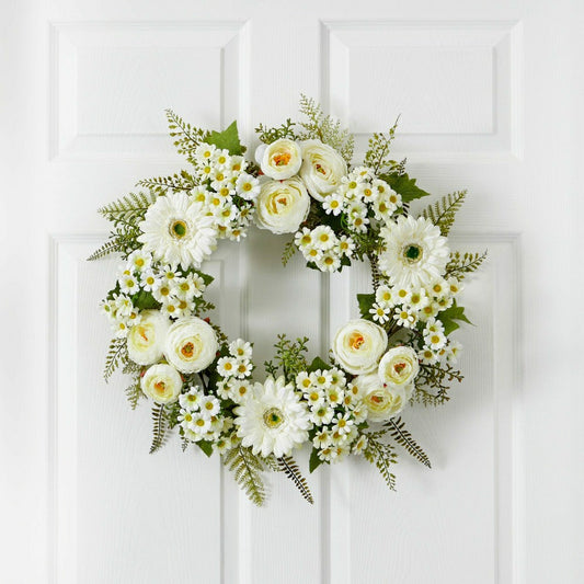 24” Mixed Daisy’s and Ranunculus Wreath | Plow & Hearth