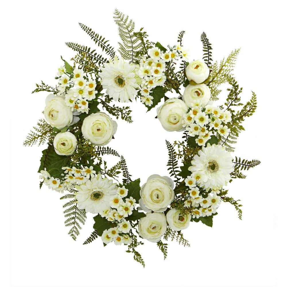 24” Mixed Daisy’s and Ranunculus Wreath | Plow & Hearth