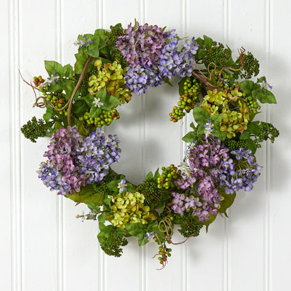 24" Mixed Hydrangea Wreath | Plow & Hearth
