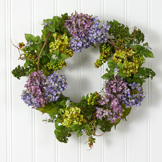 24" Mixed Hydrangea Wreath | Plow & Hearth