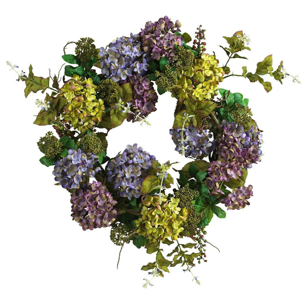 24" Mixed Hydrangea Wreath | Plow & Hearth