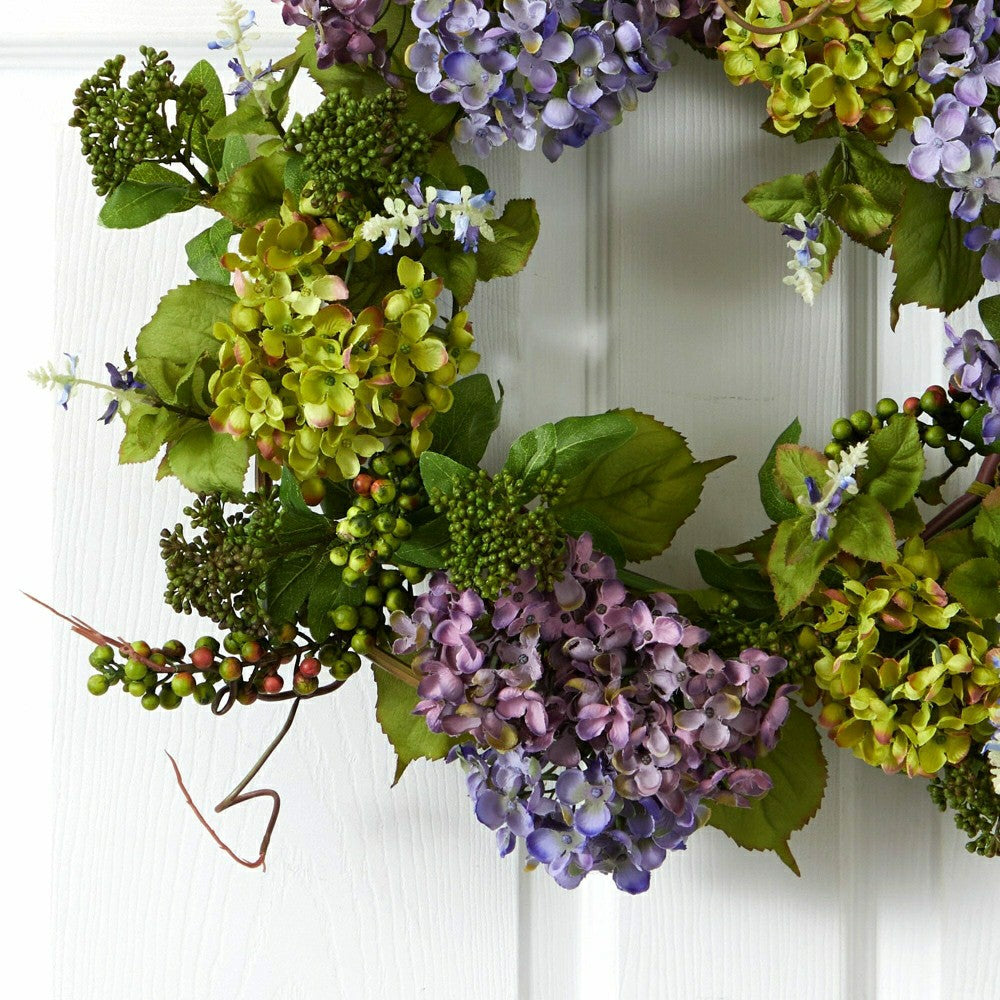 24" Mixed Hydrangea Wreath | Plow & Hearth