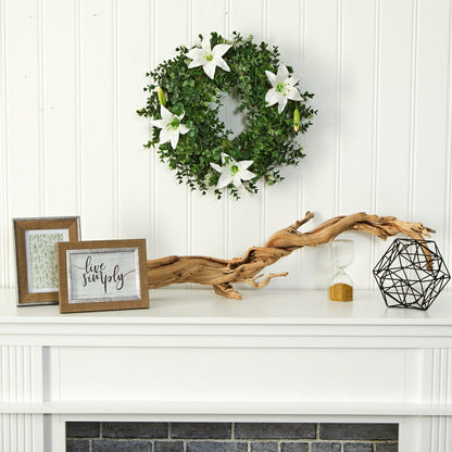 18” Eucalyptus and Lily Double Ring Artificial Wreath with Twig Base | Plow & Hearth