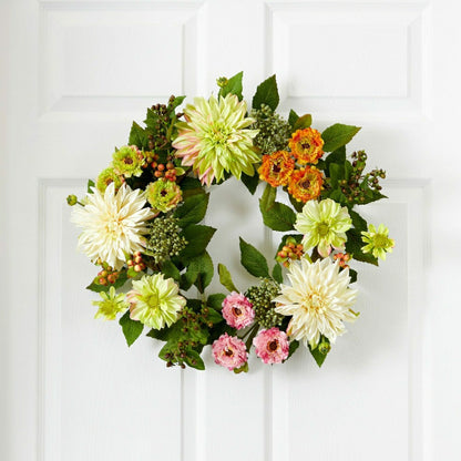 Spring Vibe Dahlia & Mum Wreath, 22” | Plow & Hearth