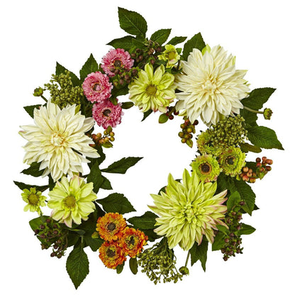 Spring Vibe Dahlia & Mum Wreath, 22” | Plow & Hearth