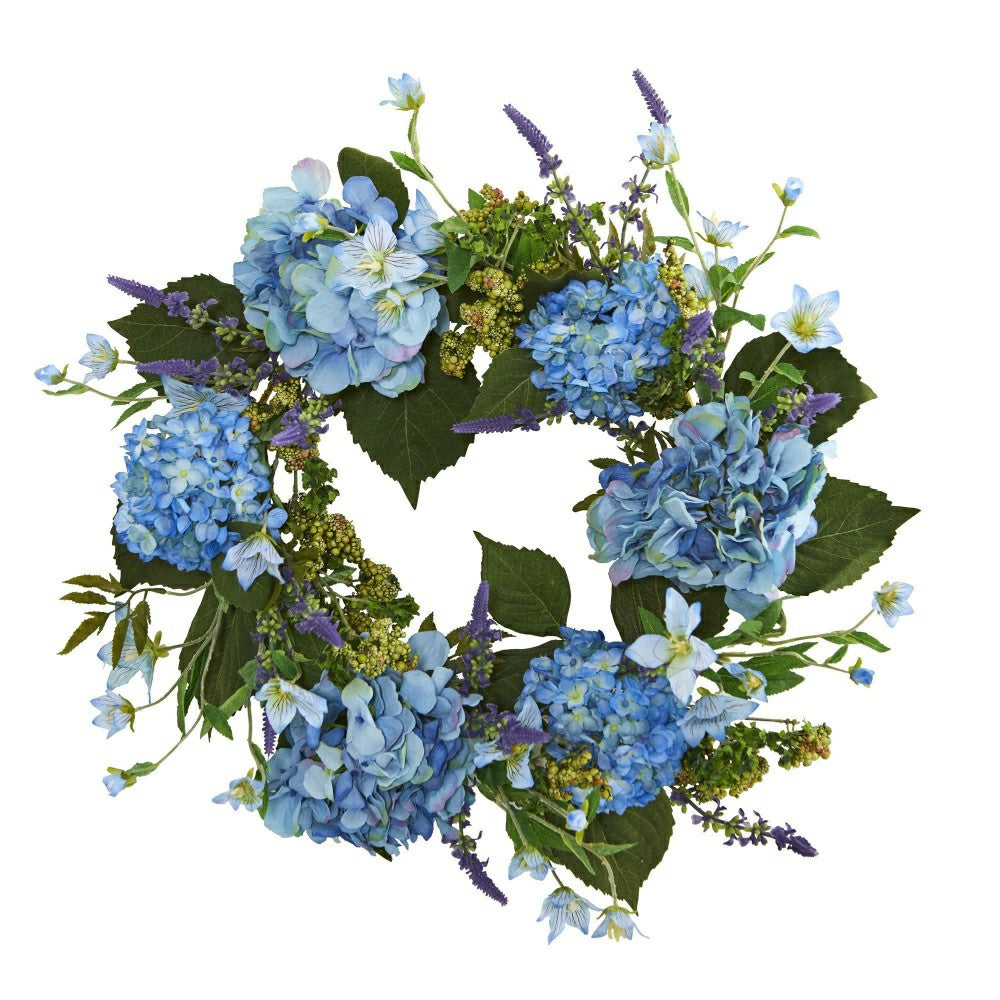Blue Hydrangea Artificial Wreath, 24" | Plow & Hearth
