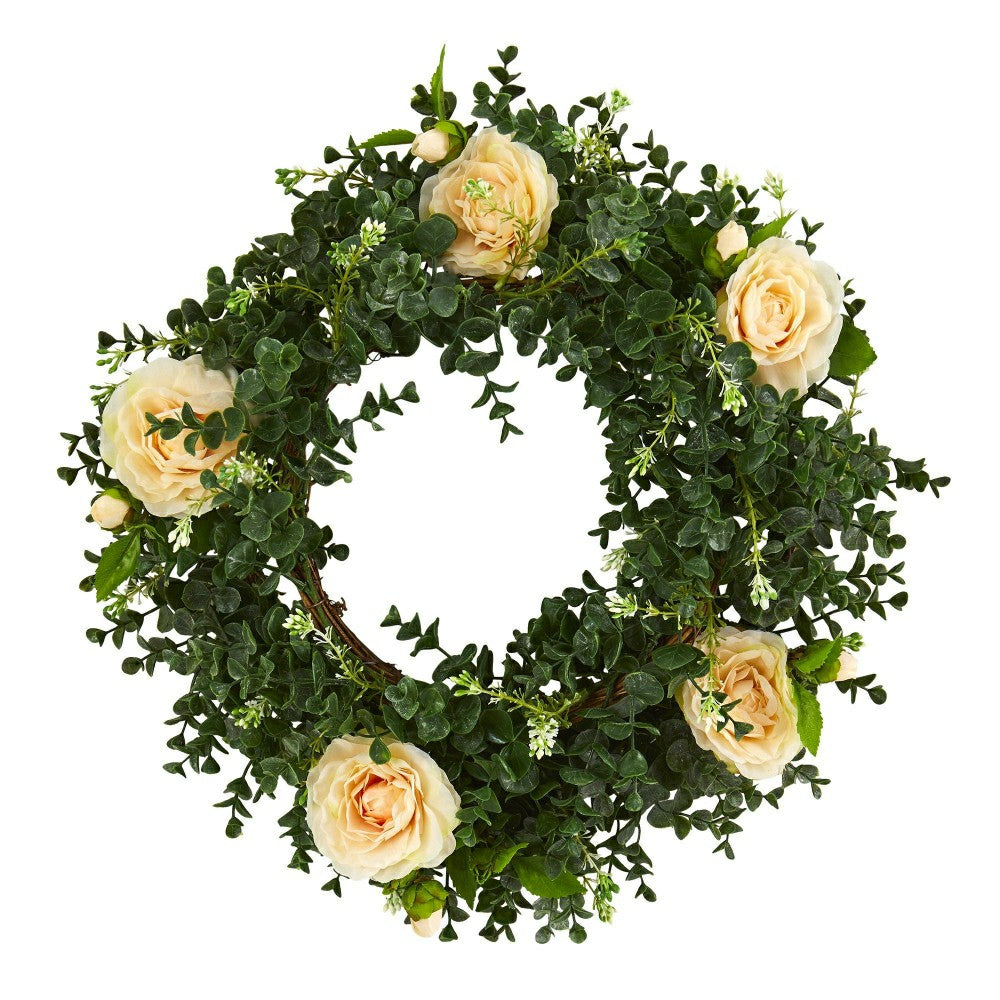 Eucalyptus and Camellia Artificial Wreath, 18” | Plow & Hearth