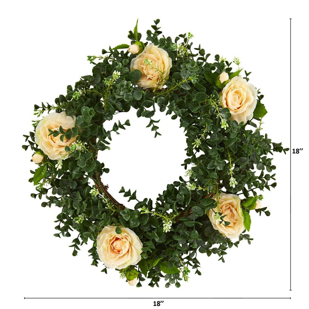 Eucalyptus and Camellia Artificial Wreath, 18” | Plow & Hearth