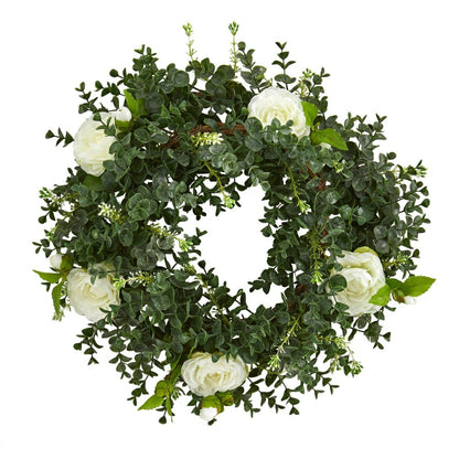 Eucalyptus and Camellia Artificial Wreath, 18” | Plow & Hearth