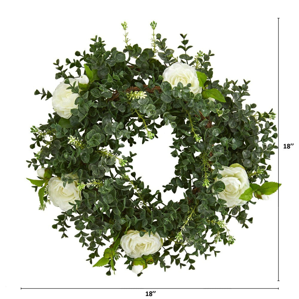 Eucalyptus and Camellia Artificial Wreath, 18” | Plow & Hearth