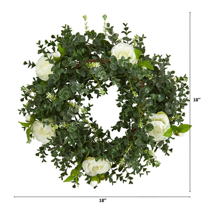 Eucalyptus and Camellia Artificial Wreath, 18” | Plow & Hearth